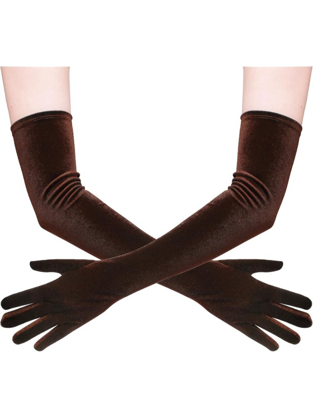 Women's Coffee Long Velvet Elbow Length 1920s Flapper Full-finger Opera Gloves